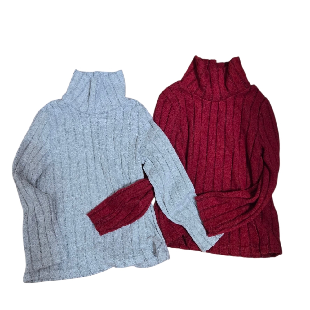 Shein Bundle Kids Cozy 2 Turtleneck Sweater Gray and Red Size 5Y